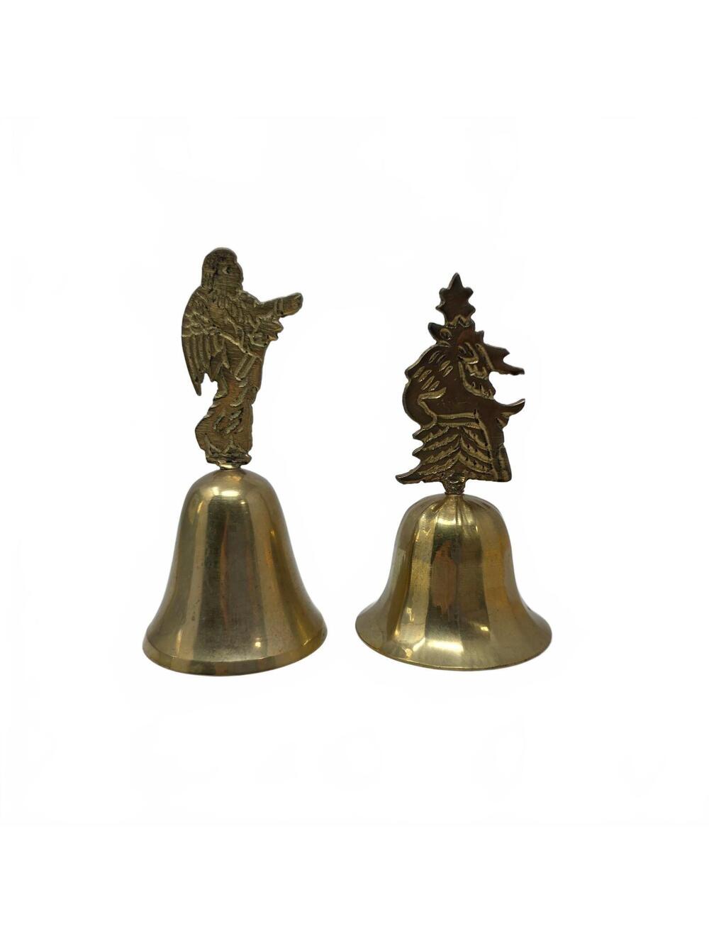Vintage Brass Christmas Handbells Angel Deer Tree Set of 2
